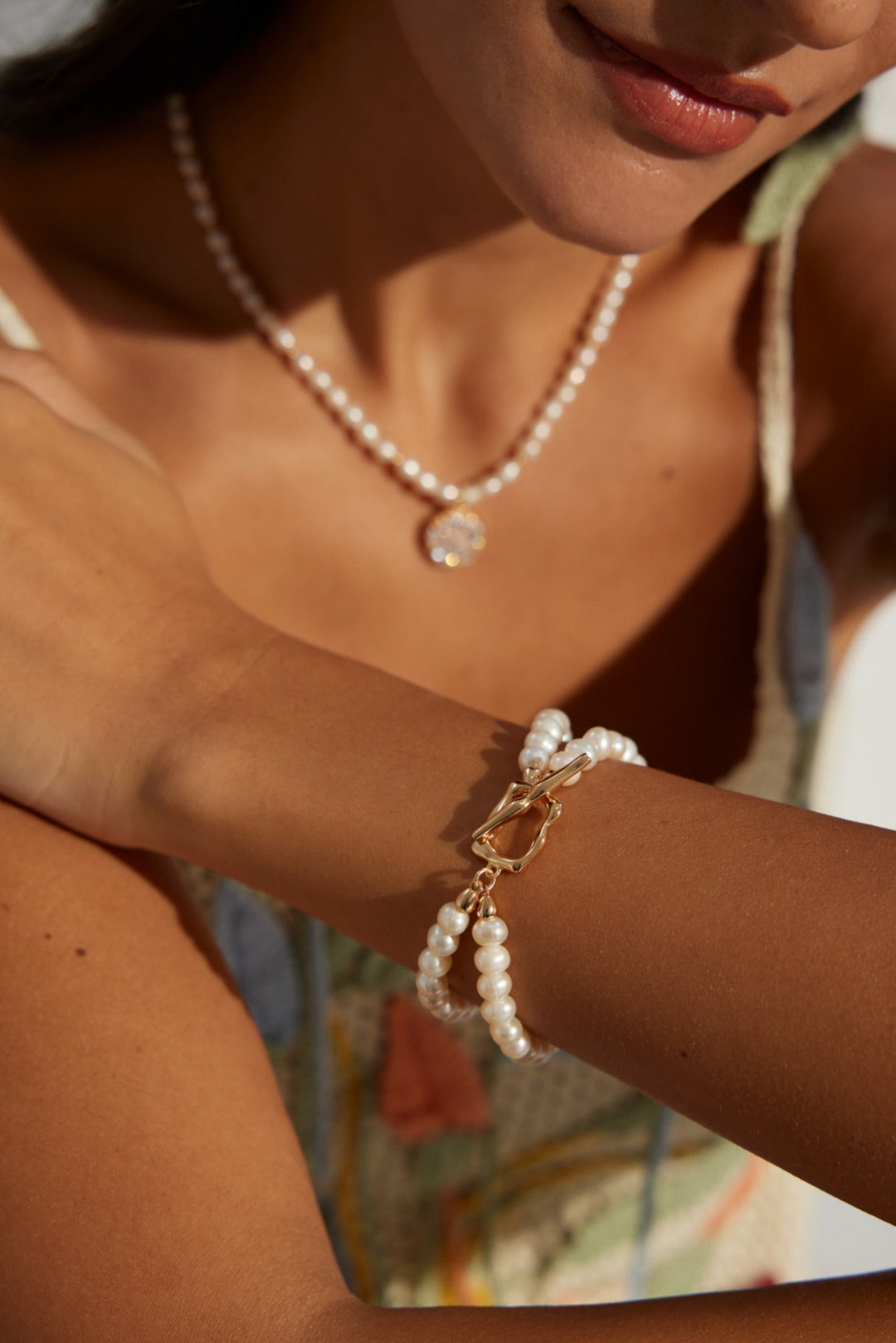 Pulsera de perlas de doble hebra